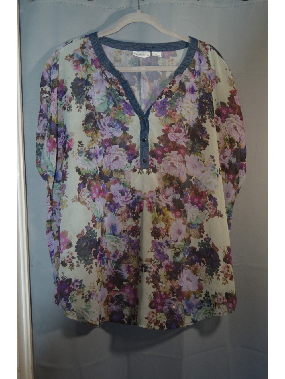 Liz Claiborne floral split neck blouse size XL